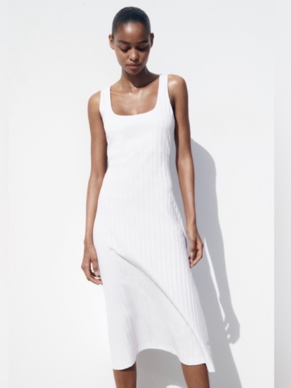 Zara White Pleated Tank Midi Dress